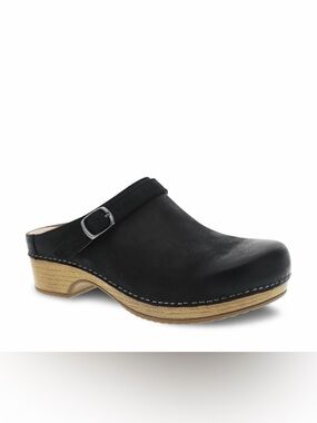 DANSKO Berry Black Burnished Leather Nubuck Clogs Shoes Womens 37 6.5 7 LIKE NEW